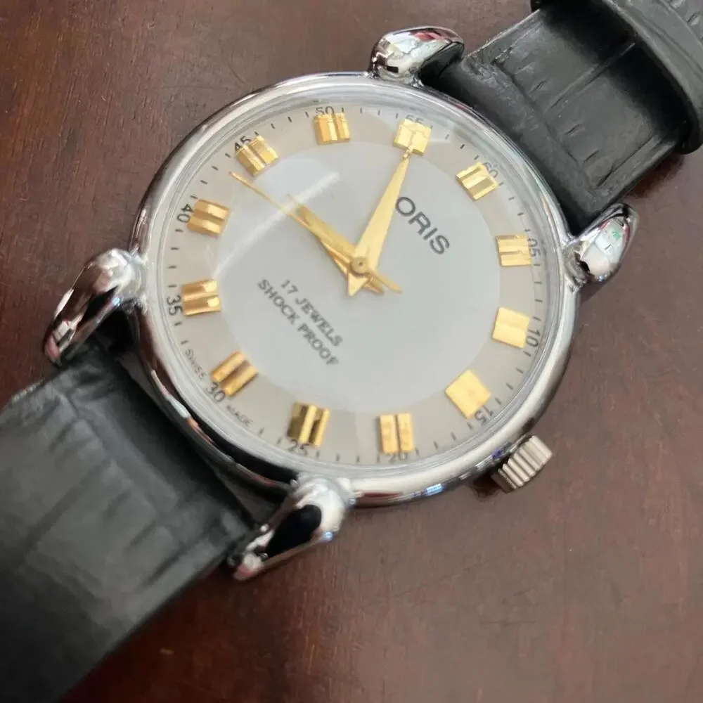 Rare Vintage Oris Two-Tone Classic Watch with Black Strap 36mm